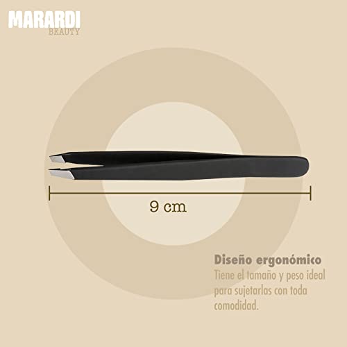 MARARDI Pack de 2 Pinzas de Depilar [9 CM] Tweezers Profesionales con Acabado Antideslizante para Depilación con Precisión Herramienta de Cuidado Facial para Mujeres y Hombres