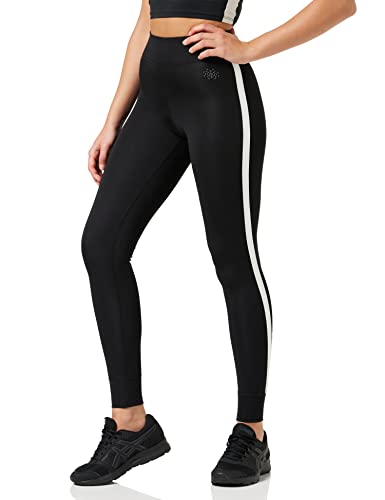 Marca Amazon - AURIQUE Leggings de Deporte con Banda Lateral Mujer, Negro (Black), 44, Label:XL