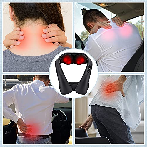Masajeador eléctrico de hombro, rotación 4D, masaje para cuello, espalda y cuello, con función de calor para casa, oficina o coche