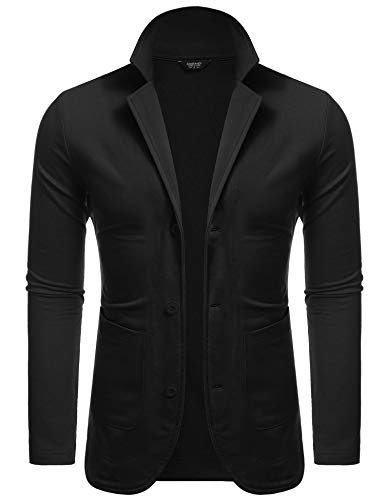 MAXMODA Blazer Hombre Slim Fit Chaqueta Blazer Casual Botón Negro L
