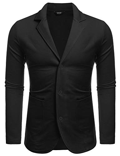 MAXMODA Blazer Hombre Slim Fit Chaqueta Blazer Casual Botón Negro L