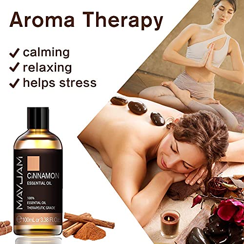 MAYJAM Aceites Esenciales de Canela 100 ml, 100% Aceites Esenciales Naturales Puros, Aceite Esencial de Aromaterapia de Grado Terapéutico, Aceites de Fragancia para Difusor Humidificador Relajación