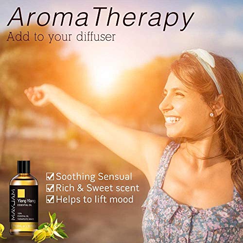 MAYJAM Aceites Esenciales de Ylang Ylang 100 ml, 100% Aceites Esenciales Naturales Puros, Aceite Esencial de Aromaterapia de Grado Terapéutico, Aceites de Fragancia para Difusor Humidificador