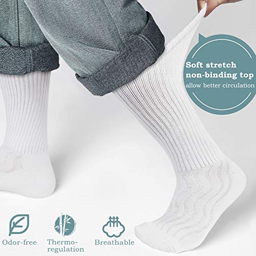 +MD 6 pares de no vinculante hombres acolchados humedad mecha bambú calcetines de vestir de tripulación diabética 6Black10-13