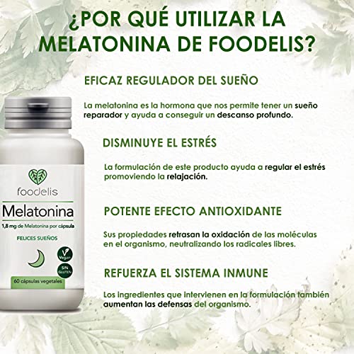 MELATONINA PURA 1,8MG | 60UD | FÓRMULA PREMIUM | Rápida conciliación del sueño | Lucha contra los trastornos del sueño | Revierte el JetLag | Enriquecido con Pasiflora + Tila + Valeriana | NATURAL