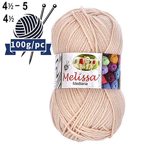 Melissa Hilo 100% Acrilico Ovillo de Lana (200m 100g * 1=50g * 2) Premium para DIY Tejer y Ganchillo, Certificado OEKO-TEX Standard 100,Agujas Talla 4(1/2)-5,Beige 35,Enviado desde Europa