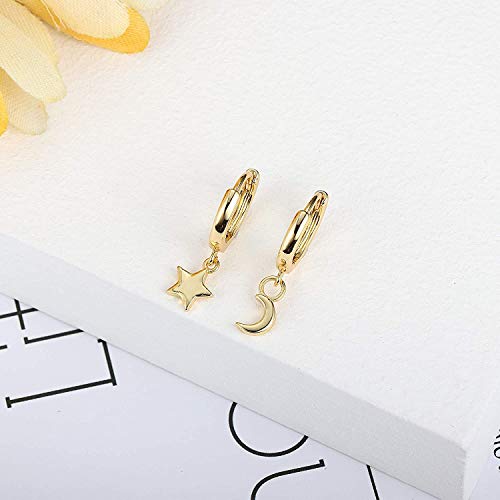 Milacolato 12Pcs 316L Acero inoxidable Luna Estrella Pendientes de botón Pendientes de Aro Colgantes para Mujeres Hombres CZ Cartílago de gota Joyería Pequeño Pendientes Aros Oro