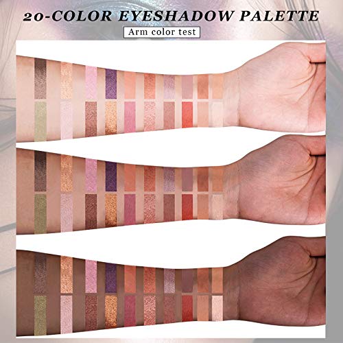 Mimore Paleta de maquillaje de sombra de ojos de 20 colores, sombra de ojos con brillo natural desnudo mate, polvo de sombra de ojos altamente pigmentado resistente al agua de larga duración