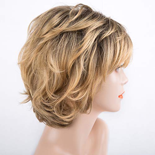 Minkissy Peluca Corta Rizada Amarilla Peluca Delantera de Encaje Peluca Natural Realista Pelo Sintético Resistente Al Calor