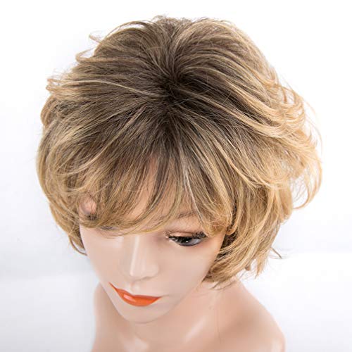 Minkissy Peluca Corta Rizada Amarilla Peluca Delantera de Encaje Peluca Natural Realista Pelo Sintético Resistente Al Calor