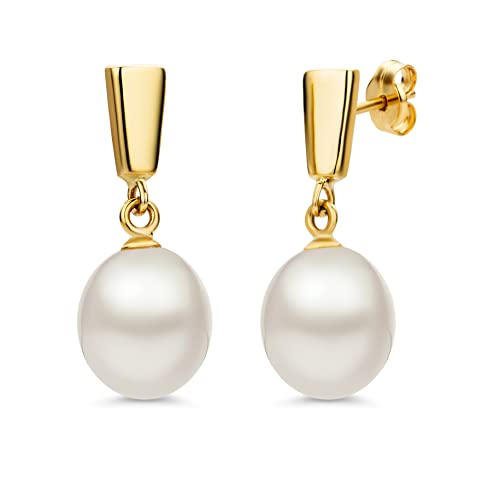 Miore Pendientes Mujer Pendientes gota Perlas de agua dulce Oro amarillo 14 Kt / 585