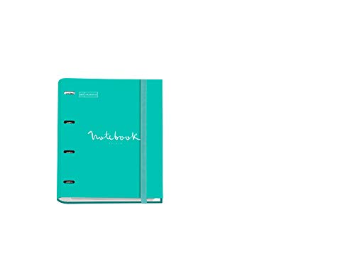 Miquelrius 14686 - Carpebloc Cuaderno, Archivador Carpeta con 4 Anillas con Bloc 100 Hojas Cuadriculadas, Carpesano Cierre Goma, color Turquesa