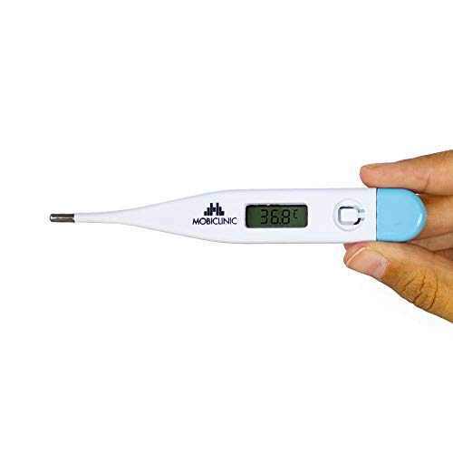 Mobiclinic, TH-02, Termómetro digital, Marca Española, Rígido, Alta precisión, Ligero, Alarma de fiebre, Marcado CE, Termómetro médico, Medición de temperatura vía oral, Rectal y axilar