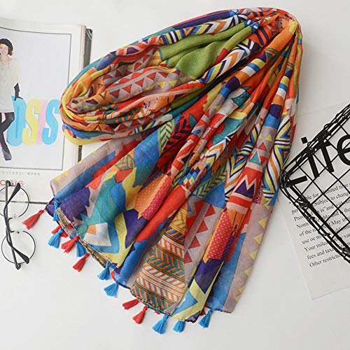 Moda Mujer Color Bloqueo Geometría Patrón Bufanda Borla Mantón de Viaje Cubierta Nuevo Vintage - Color   3,