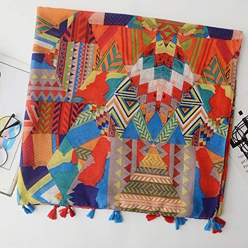Moda Mujer Color Bloqueo Geometría Patrón Bufanda Borla Mantón de Viaje Cubierta Nuevo Vintage - Color   3,