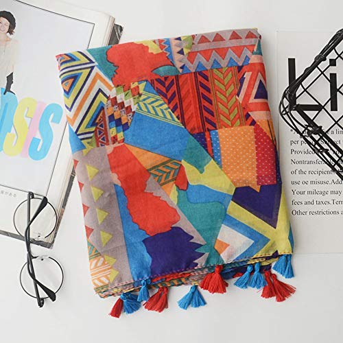 Moda Mujer Color Bloqueo Geometría Patrón Bufanda Borla Mantón de Viaje Cubierta Nuevo Vintage - Color   3,