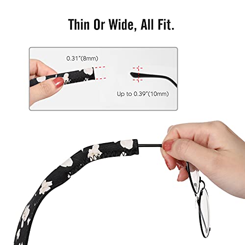 MoKo Correa de Gafas de Sol, [2 Paquetes] Cómodo y Suave Cuerda de Gafas de 100% Neopreno, Mantiene Sus Gafas de Seguridad ya Sea IR a Correr, Esquiar, Subir, Ver Concierto - Negro + Blanco Magnolia