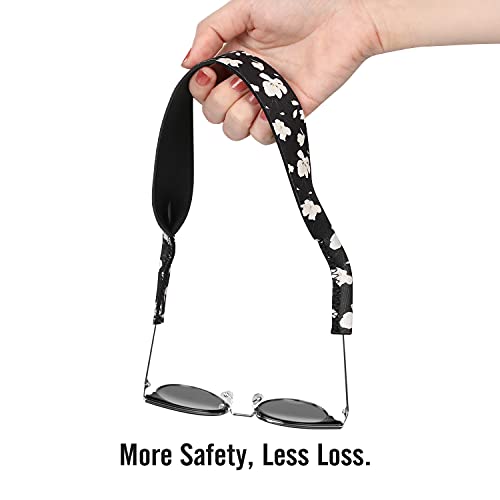 MoKo Correa de Gafas de Sol, [2 Paquetes] Cómodo y Suave Cuerda de Gafas de 100% Neopreno, Mantiene Sus Gafas de Seguridad ya Sea IR a Correr, Esquiar, Subir, Ver Concierto - Negro + Blanco Magnolia