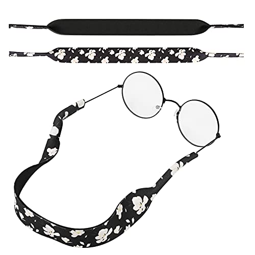 MoKo Correa de Gafas de Sol, [2 Paquetes] Cómodo y Suave Cuerda de Gafas de 100% Neopreno, Mantiene Sus Gafas de Seguridad ya Sea IR a Correr, Esquiar, Subir, Ver Concierto - Negro + Blanco Magnolia