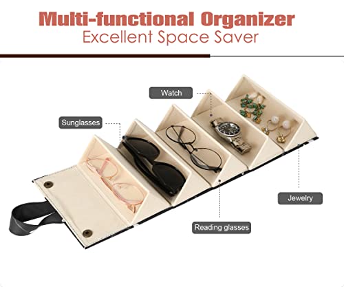 MoKo Estuche de Gafa para Almacenar 5 Anteojos, Gafas de Sol Presentación Gafas Pantalla, Organizador Portátil Caja de Cuero para Gafas Estuche para Guardar para Hombre y Mujer, Negro/Blanco Magnolia