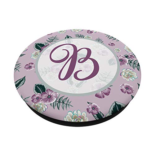 monograma inicial letra B patrón púrpura romántico floral PopSockets PopGrip Intercambiable