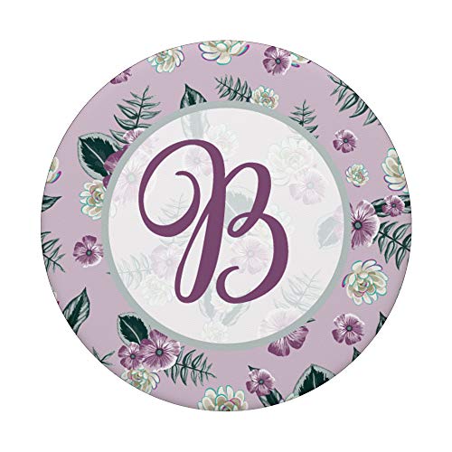 monograma inicial letra B patrón púrpura romántico floral PopSockets PopGrip Intercambiable