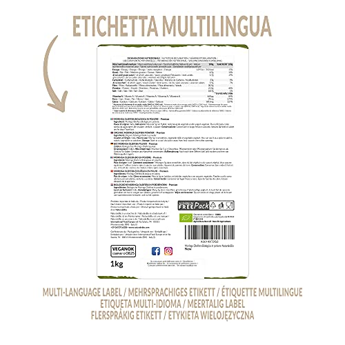 Moringa Oleifera Ecológica en Polvo - Grado Premium - de 1kg. Moringa Powder Organica. Bio, Natural y Pura. Hojas Recogidas de la Planta de Moringa Oleífera. NaturaleBio