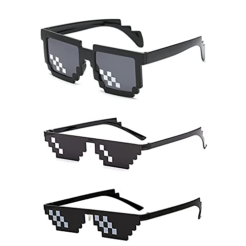 Mosaico Gafas de Sol, 3 Pack Gafas Thug Life, Gafas de Sol Thug, Gafas Pixeladas Niño, Gafas de Sol Niño para Fiesta Temática Disfraces Halloween, Photo Props, niños y Adultos