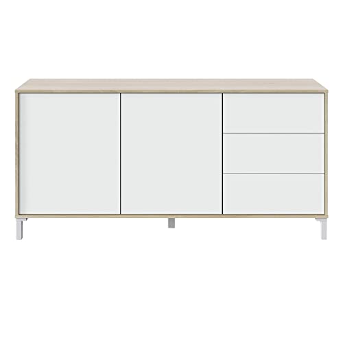 Mueble Aparador, Modelo Brooklyn, Roble Canadian y Blanco Artik, Medidas: 154 cm (Ancho) x 74 cm (Alto) x 41 cm (Fondo)