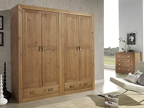 MUEBLES DELUXE ONLINE MEDITERRANEA - Armario Rústico 4 Puertas"TIJUANA 4" Madera de pino maciza 198x197x56