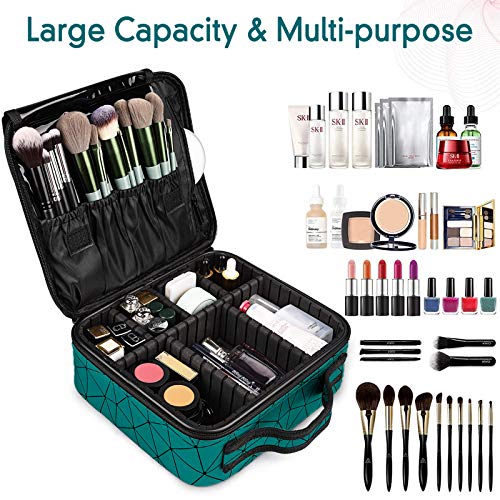 MUOIVG Neceser Maquillaje Portátil, Bolsa de Maquillaje Ligera con Divisores Bolsillos Make Up Bolso de Cosméticos Organizador Maleta de Makeup Profesional Cuero de la PU(Verde)