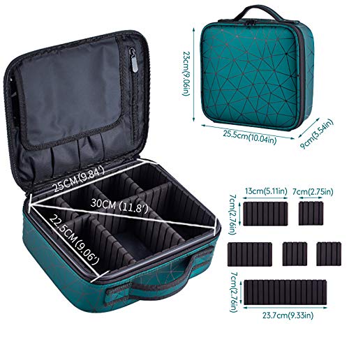 MUOIVG Neceser Maquillaje Portátil, Bolsa de Maquillaje Ligera con Divisores Bolsillos Make Up Bolso de Cosméticos Organizador Maleta de Makeup Profesional Cuero de la PU(Verde)