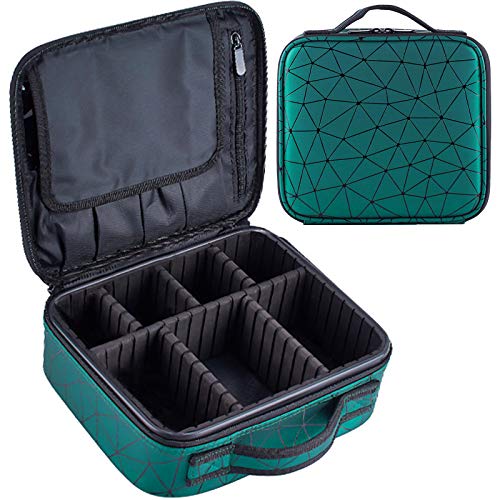 MUOIVG Neceser Maquillaje Portátil, Bolsa de Maquillaje Ligera con Divisores Bolsillos Make Up Bolso de Cosméticos Organizador Maleta de Makeup Profesional Cuero de la PU(Verde)