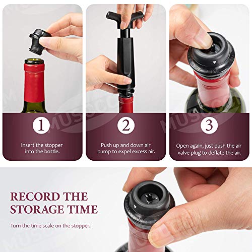 MUSCCCM Tapones Reutilizable Set de Vino Para El Vacío,Con 1 Bomba de Vacío , 6 Tapón de Vino de Vacío y 1 Vertedor de Vino, 1 Tin Foil Cutter,Adecuado Para Regalos a Familiares y Amigos