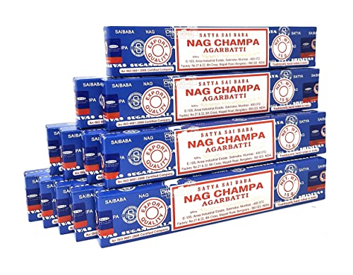 Nag Champa Original Satya Paquete Azul con 12 Paquetes de 15 g Cada uno, Total 180 g. / Made in India (12 Cajas de 15g, Nag Champa Azul)