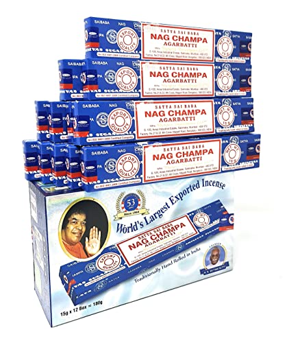 Nag Champa Original Satya Paquete Azul con 12 Paquetes de 15 g Cada uno, Total 180 g. / Made in India (12 Cajas de 15g, Nag Champa Azul)
