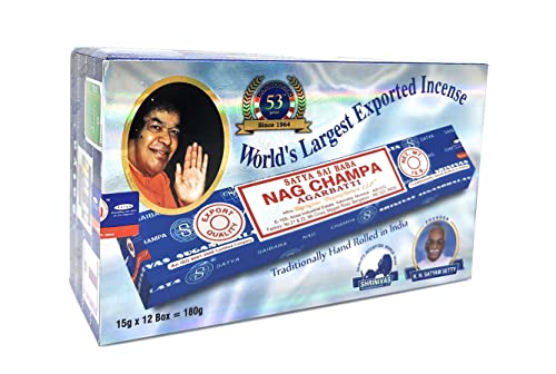 Nag Champa Original Satya Paquete Azul con 12 Paquetes de 15 g Cada uno, Total 180 g. / Made in India (12 Cajas de 15g, Nag Champa Azul)