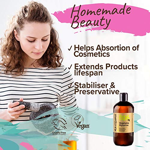 Naissance Glicerina Vegetal Liquida Pura (No. 806) 1 Litro - Hidratante Natural Para Cabello, Piel, Cuerpo Sin Fragancia – Ideal Para Jabones, Base Cosmetica Manualidades Caseras – Vegana Alimentaria