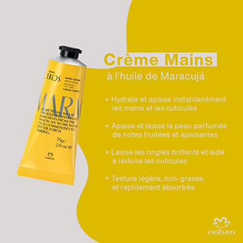 NATURA - Crema de Manos Maracuja Natura Ekos - Confort e Hidratación - Para Cutículas y Manos Secas, Dañadas y Agrietadas - Absorción Rápida - 100% Vegano - Cruelty Free - Tubo de 75 g