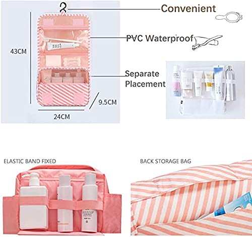 Neceser Mujer Viaje Colgante Organizador Maquillaje Bolsa de Aseo Gran Capacidad Bolso de Mujer para Viajar con asa y Gancho-, Mujer,niña- Accesorios Maquillaje, Viaje, Camping (Rosa)