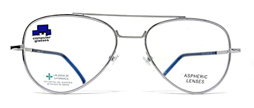 New Model Gafas de lectura con filtro bloqueo luz azul para gaming, ordenador, móvil. ULTIMA MODA Anti fatiga PILOTO unisex venice (Silver Blue, +3,00)