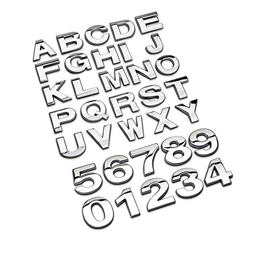 NewL - Pegatinas de letras metálicas para coche, buzón y casa, emblema, nombre, insignia, color plateado (personalizable)