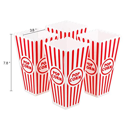 Novelty Place] Recipientes Plásticos para Palomitas de Maíz Clásico con Rayas Rojas y Blancas para Noches de Cine - 20 centímetros de Alto x 9,6 cm Cuadrado (Paquete de 8)