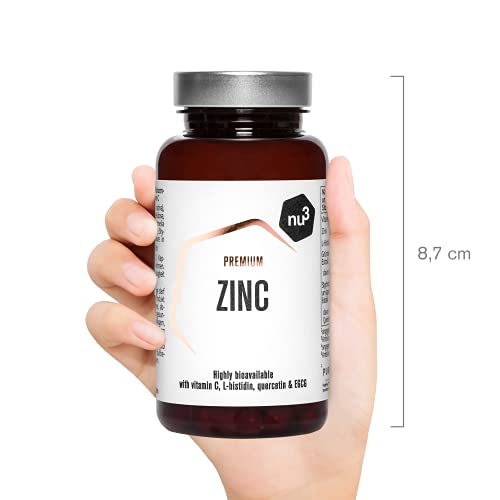 nu3 Zinc Premium - Suplemento de zinc (10 mg) y vitamina C (80mg) - 120 capsulas veganas con L-histidina – Fortalece el sistema inmunológico - Protege las uñas, piel y el pelo del daño oxidativo