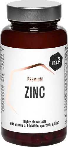 nu3 Zinc Premium - Suplemento de zinc (10 mg) y vitamina C (80mg) - 120 capsulas veganas con L-histidina – Fortalece el sistema inmunológico - Protege las uñas, piel y el pelo del daño oxidativo