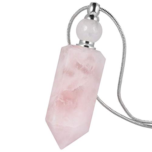 Nupuyai Collar de aromaterapia difusor de aceite esencial, colgante de perfume de piedra de cristal curativo con cadena larga, 70 cm, Piedra Metal, #1-Fluorita,