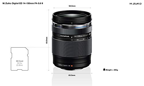 Objetivo Olympus M.Zuiko Digital ED 14 - 150 mm F4 - 5.6 II, zoom estándar, adecuado para todas las cámaras MFT (modelos Olympus OM-D & PEN, serie G de Panasonic), negro