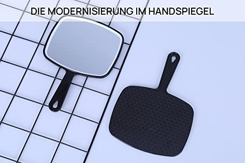 OMIRO Espejo de Mano Peluqueria , Espejo de Mano Negro Extra Grande con Mango en Belleza, Cuadrado, 23cm x 30cm