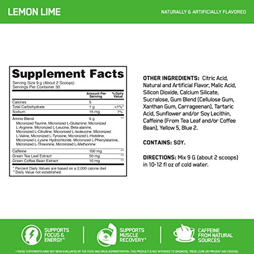 OPTIMUM NUTRITION Essential Amino Energy - Sabor Lima Limón - 30 Porciones