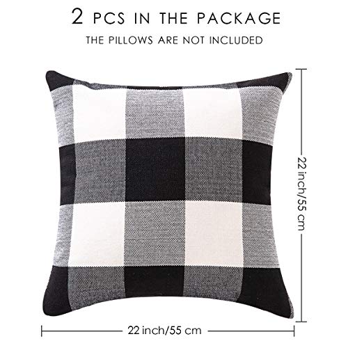 ORANIFUL Funda de Cojín de Tartán Juego de 2 Fundas de Almohada Cuadradas Decorativa Lino para Hogar Sofá Silla Cama Sala de Estar Dormitorio 55x 55cm 2 Piezas (Negro&Blanco)